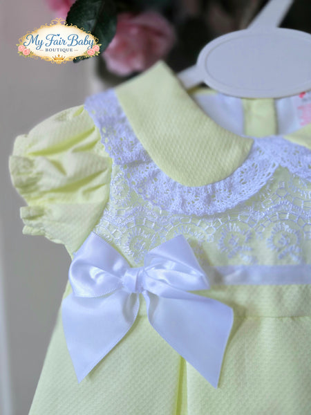 Spanish Baby Girls Lemon Pique Pleated Dress V004L