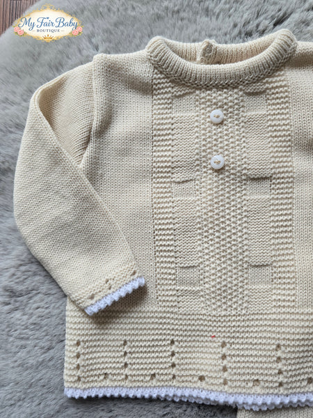 Spanish Baby Boys Biscuit Knitted 3pc Set ~ 0-3m