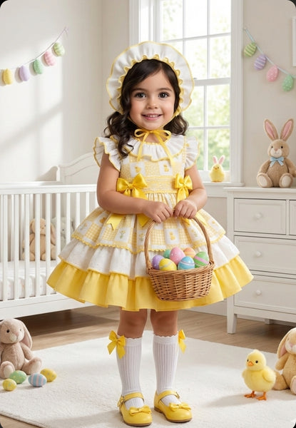 Sonata Infantil SS26 Girls Lemon Easter Chick Puffball Dress VE2603 ~ MADE TO ORDER
