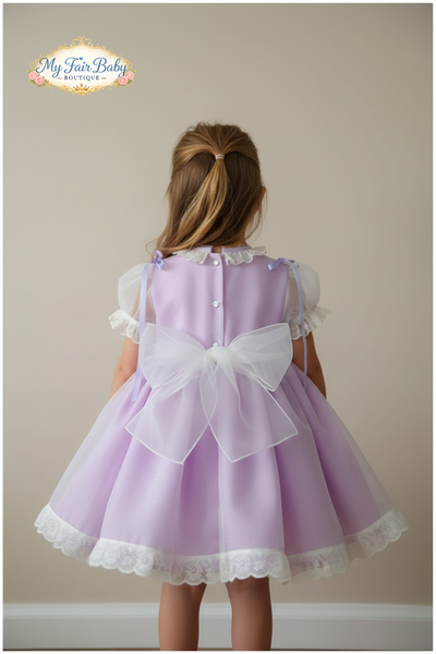 Sonata Infantil Spanish Girls Lilac Organza Smocked Puffball Dress VE2201 - MADE TO ORDER