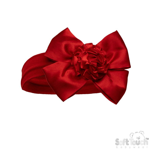 Baby Girls Red Satin Bow & Flower Headband 0-24m