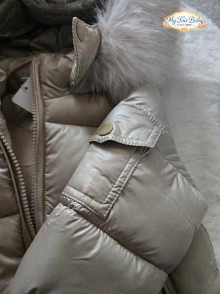 Wee Me Traditional Boys Champagne Hooded Puffer Coat
