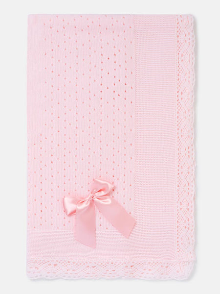 Spanish Baby Girls Pink Lace & Bow Shawl / Blanket