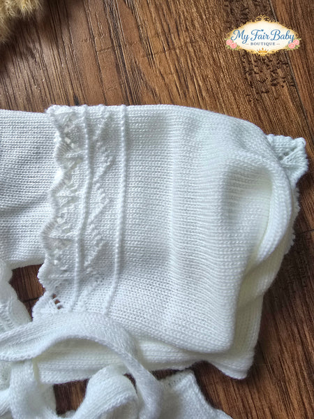 Spanish Baby Girls White Knitted 3pc Set ~ 0-3 months
