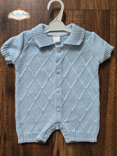 Spanish Baby Boys Blue Diamond Knitted Romper 23237 - 6-24m