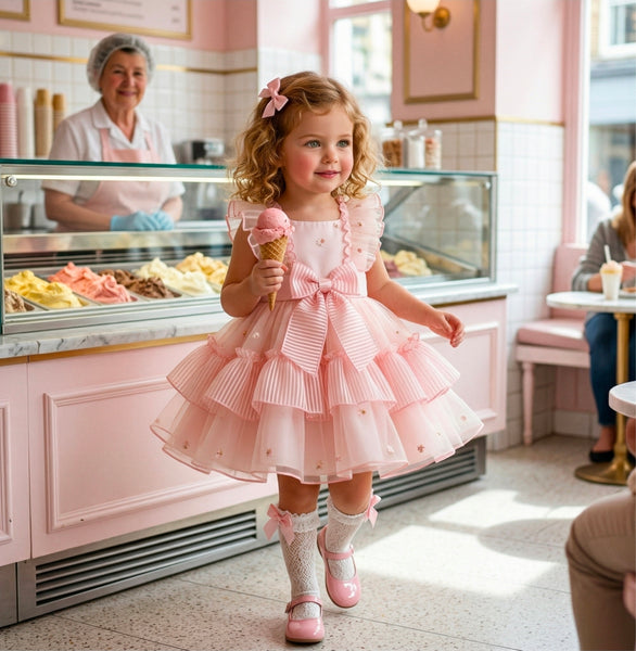 Sonata Infantil SS26 Girls Pink Gelato Puffball Dress VE2622 ~ MADE TO ORDER