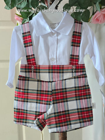 Spanish Baby Boys Red & White Plaid Dungaree Set EL195 ~ 3-36m