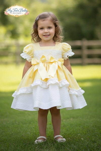 Sonata Infantil Spanish Girls Yellow Puffball Dress M455 - MADE TO ORDER