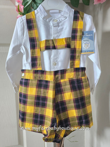 Ceyber Spanish Baby Boys Mustard Check H-Bar Dungarees Set ~ 12-36m