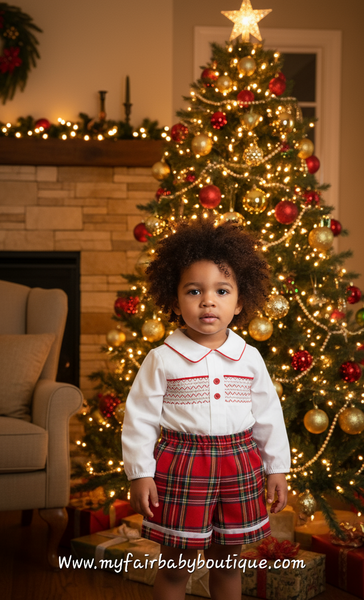 Spanish Baby Boys Red Smocked Christmas Tartan Short Set ~ 3-36m
