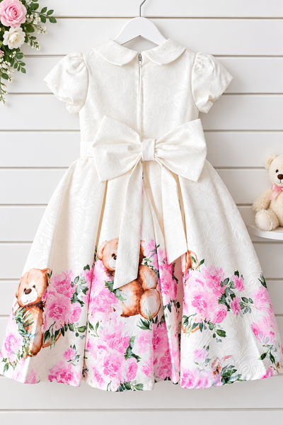 Beau Kid Traditional Girls Teddy Bear Floral Dress 10340 - 4-5y