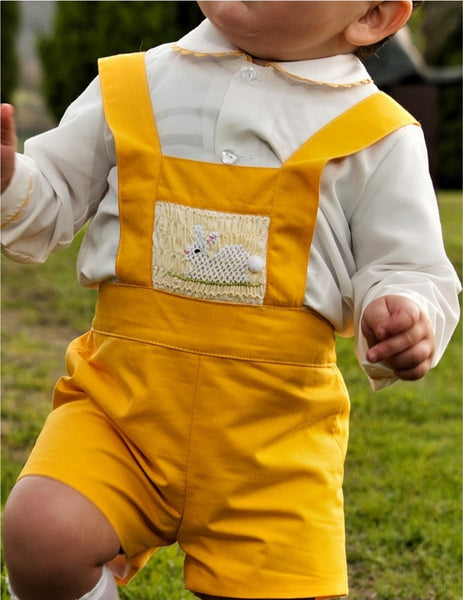 Sonata Infantil Spanish Baby Boys Yellow Smocked Easter Bunny Dungarees VE2122 - MADE TO ORDER