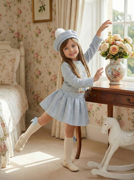 Sonata Infantil SS26 Spanish Girls Blue Skirt 4PC Set VE2618 - MADE TO ORDER