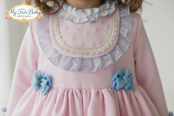 Sonata Infantil Spanish Girls Pink & Blue Velvet Puffball Dress - MADE TO ORDER