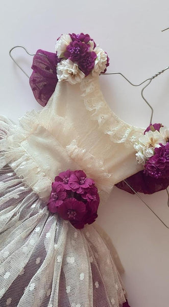 Ela Confeccion SS26 Girls Purple Lace Anne Puffball Dress - MADE TO ORDER