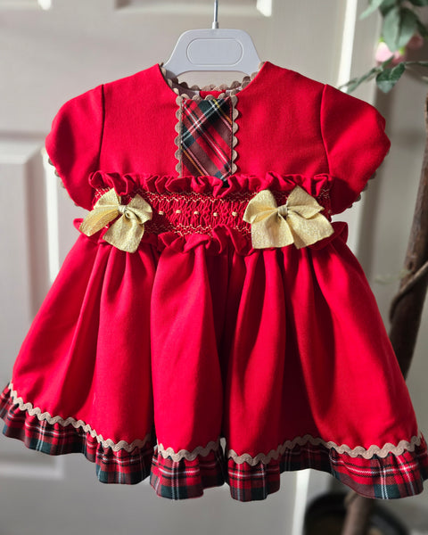 Sonata Infantil Spanish Baby Girls Red Smocked Christmas Dress