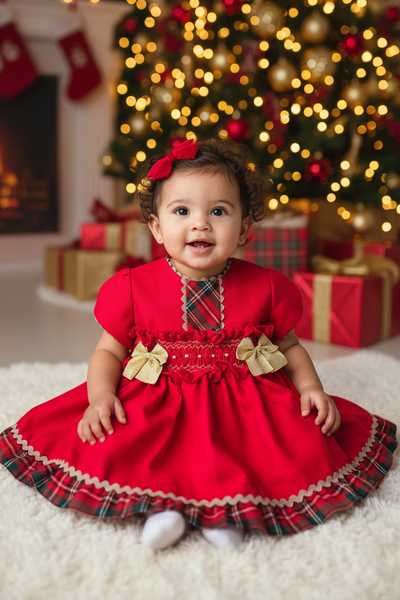 Sonata Infantil Spanish Baby Girls Red Smocked Christmas Dress
