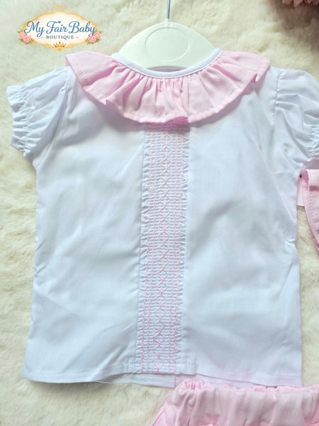 Spanish Baby Girls Pink Smocked Summer Skort & Hat Set M002S ~ 6-24m