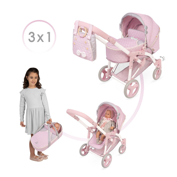 Spanish DeCuevas 3x1 Convertable Pink Sophie Pram 81675 (72cm) - IN STOCK NOW