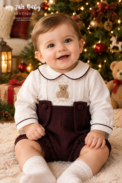 Beau Kid Traditional Baby Boys Red Wine Teddy Romper ~ 0-24m