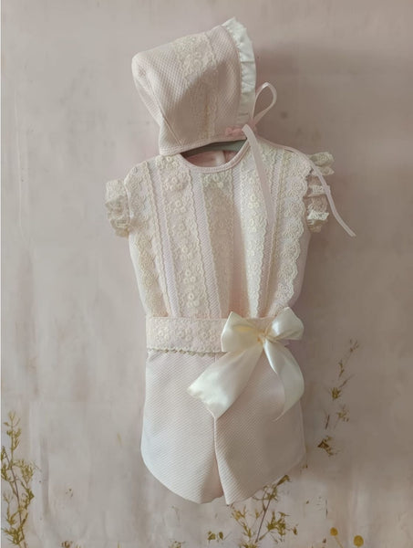 Sonata Infantil Spanish Girls Pink Lace Ceremony 3pc Set VE2624 - MADE TO ORDER