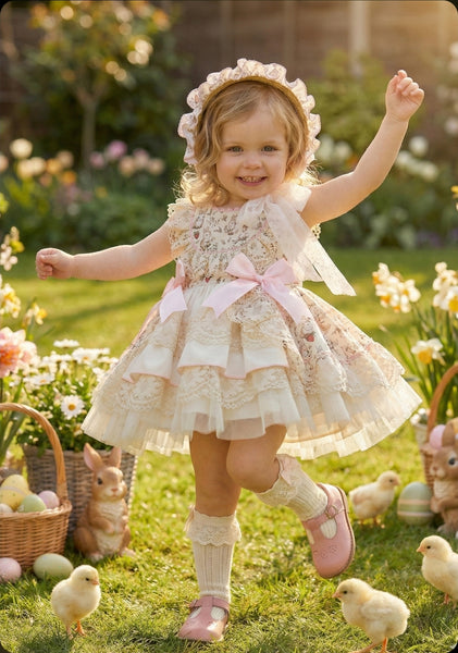 Sonata Infantil SS26 Girls Lace Bunny Puffball Dress VE2612 ~ MADE TO ORDER