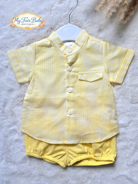 Spanish Baby Boys Yellow Check Shirt & Short Set MC884