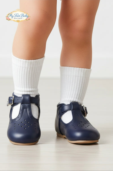 Traditional Boys Navy Matt Hard Soled Walking Shoes