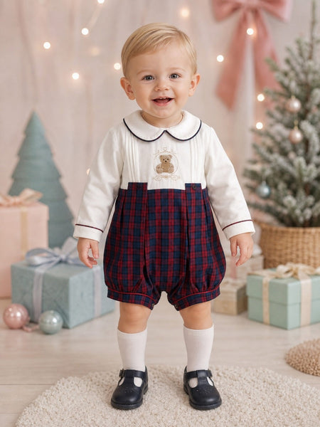 Beau Kid Traditional Baby Boys Red Tartan Teddy Romper 2413a ~ 0-24m