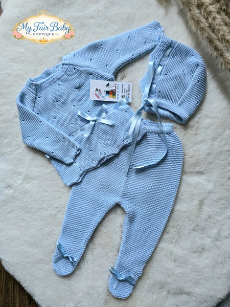 Spanish Creaciones Gavidia Spanish Baby Boys Blue Knitted 3pc Set 8213