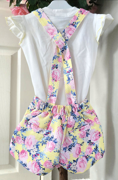 Beau Kid Traditional Lemon Floral Dungaree Set 22112 ~ 2-6y
