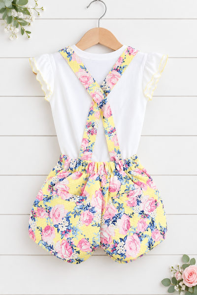 Beau Kid Traditional Lemon Floral Dungaree Set 22112 ~ 2-6y