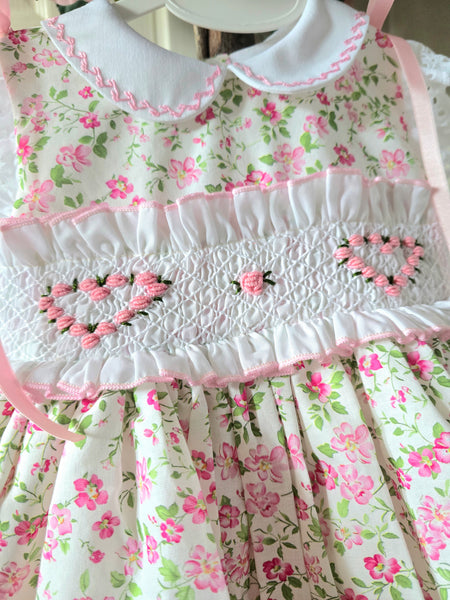 Sonata Infantil SS26 Girls Multi Floral Smocked Heart Dress VE2617 ~ MADE TO ORDER