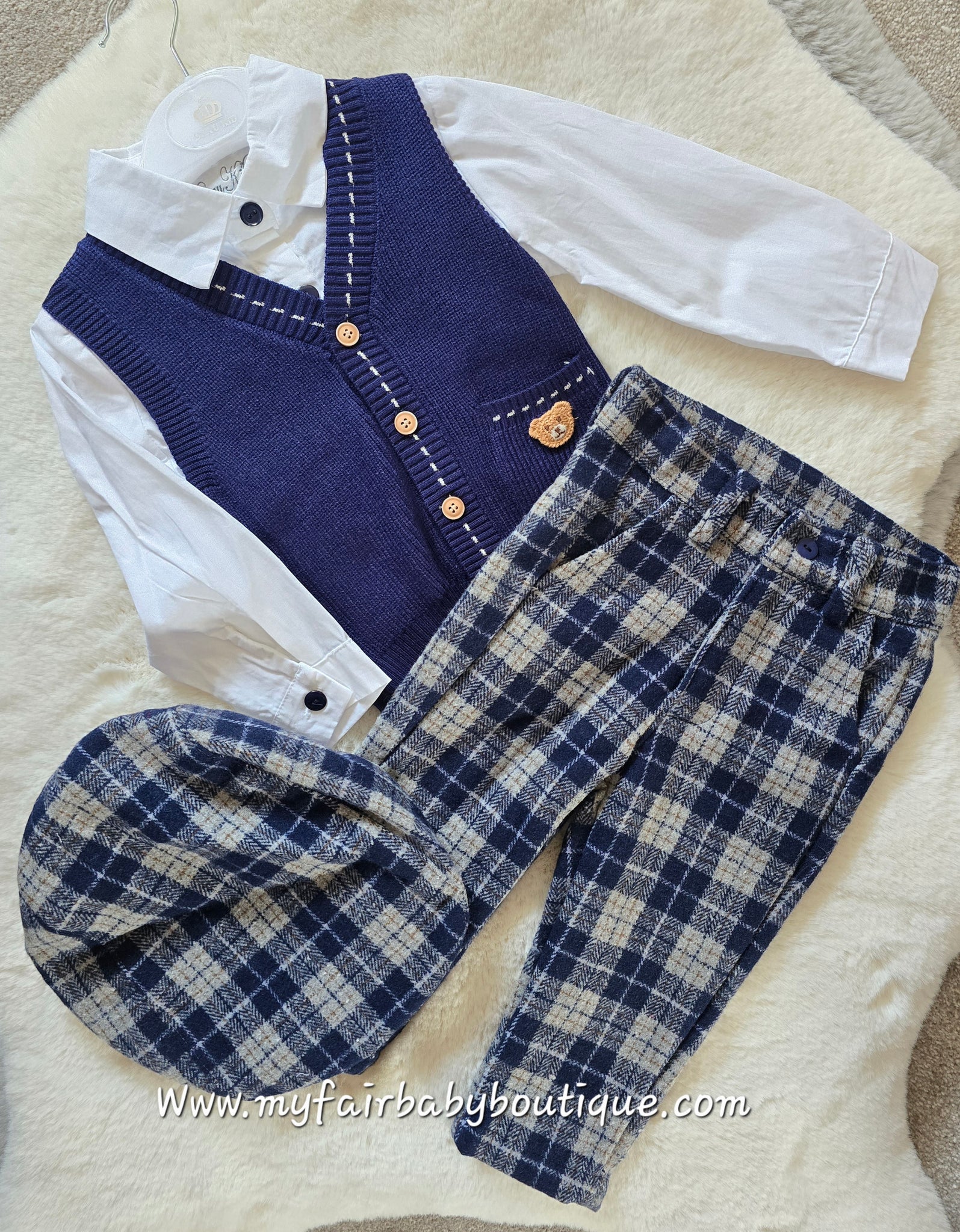 Beau Kid Traditional Boys Navy Check Trouser 4pc Set 2821