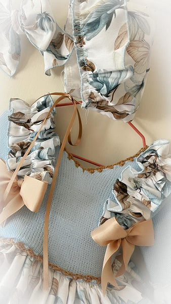 Ela Confeccion AW25 Spanish Girls Blue Floral Puffball Dress - MADE TO ORDER