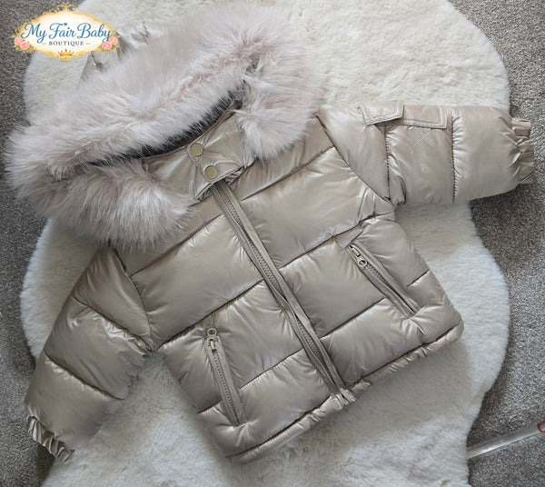 Wee Me Traditional Boys Champagne Hooded Puffer Coat