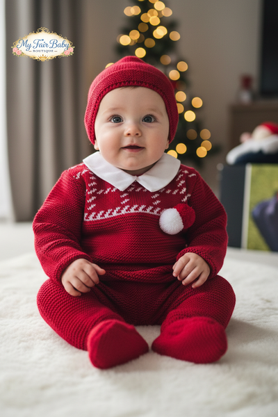 Spanish Baby Boys Red Knitted 3pc Set ~ 0-3m