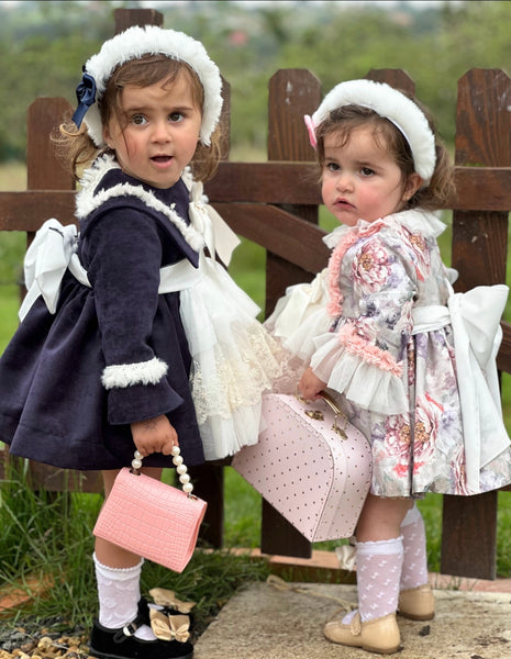 Sonata Infantil AW25 Spanish Girls Navy Frances Katherine Velvet Puffball Dress IN2514 ~ MADE TO ORDER