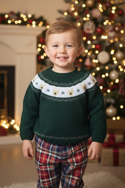 Spanish Baby Boys Green Reindeer Trouser Set