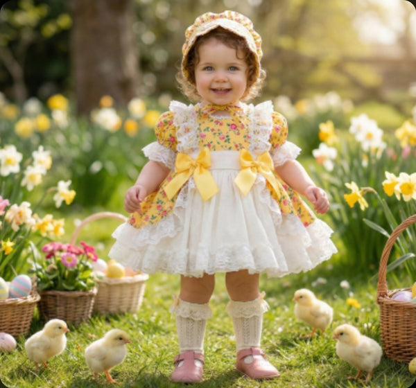 Sonata Infantil SS26 Girls Lemon Ditzy Floral Puffball Dress VE2614 ~ MADE TO ORDER