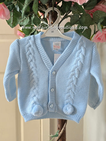 Traditional Baby Boys Blue Pom Pom Cardigan ~ 3-24m