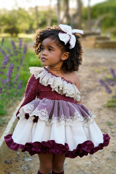 Ela Confeccion AW25 Spanish Girls Burgundy Puffball Dress - 2,3y ~ IN STOCK NOW