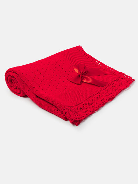 Spanish Unisex Baby Red Lace & Bow Shawl / Blanket
