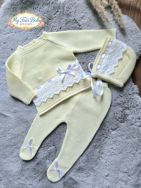 Spanish Creaciones Gavidia Baby Girls Lemon Knitted 3pc Set 1136