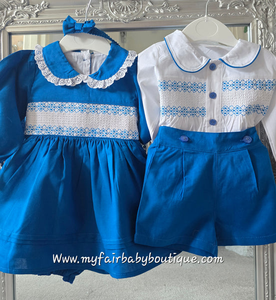 Mabini Traditional Spanish Boys Royal Blue Smocked Short Set 1883 ~ 0-4y