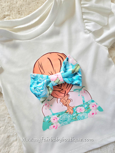 Older Girls Blue Floral Diamanté Short & Top Set ~ 4-14y