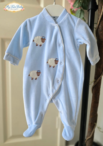 Spanish Baby Boys Blue Sheep Velour Sleepsuit/Babygrow 23120