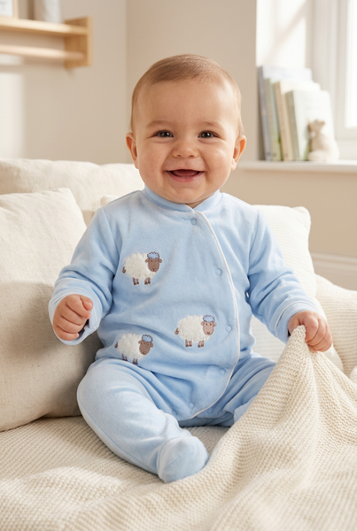 Spanish Baby Boys Blue Sheep Velour Sleepsuit/Babygrow 23120
