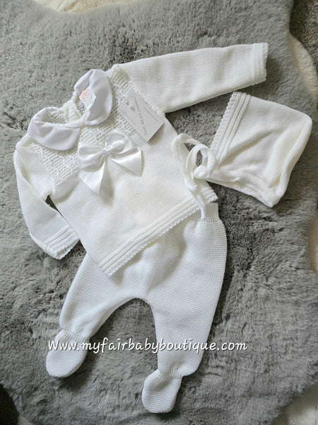 Spanish Baby Girls White Knitted 3pc Set ~ 0-3 months
