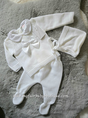 Spanish Baby Girls White Knitted 3pc Set ~ 0-3 months